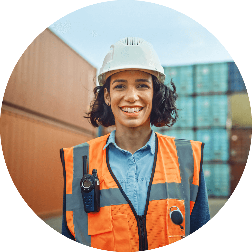 Smiling woman wearing a hard hat